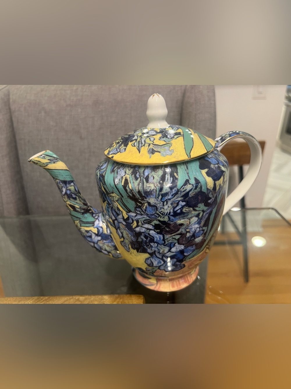 Stechcol bone china teapot featuring the Monet "Iris" design